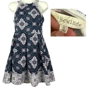 Blue Fit & Flare Sleeveless Dress SMALL Rewind Womens